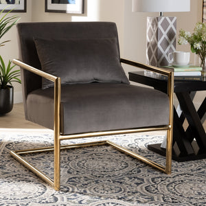 Mira Grey Velvet & Gold Finished Metal Lounge Chair