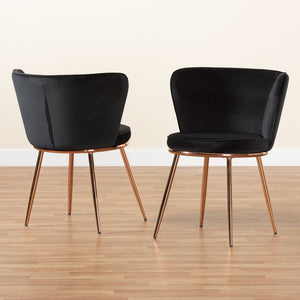 Farah Set of 2 Luxe Black Velvet Dining Chair Set