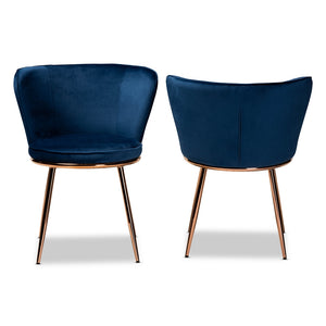 Farah Set of 2 Luxe Blue Velvet Dining Chair Set