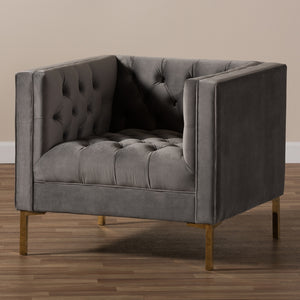 Zanetta Velvet Grey Tufted Lounge Chair