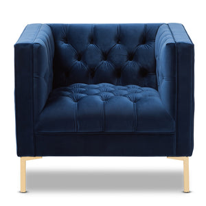 Zanetta Navy Velvet Tufted Lounge Chair