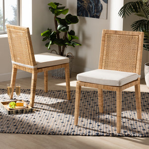 Sofia Natural Finished Wood & Rattan Set of 2 Dining Chair Set