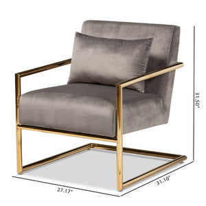 Mira Grey Velvet & Gold Finished Metal Lounge Chair