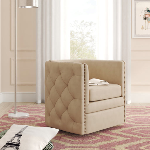Leslie Top Grain Leather Swivel Accent Chair in Garrett Beige