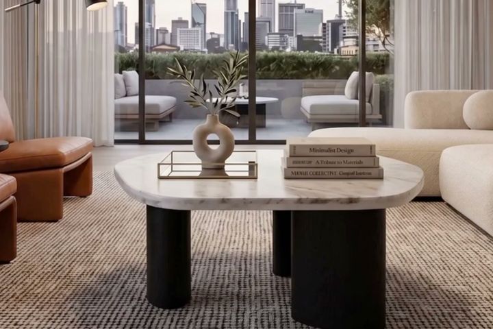 The same room with a coffee table added by the AI preview